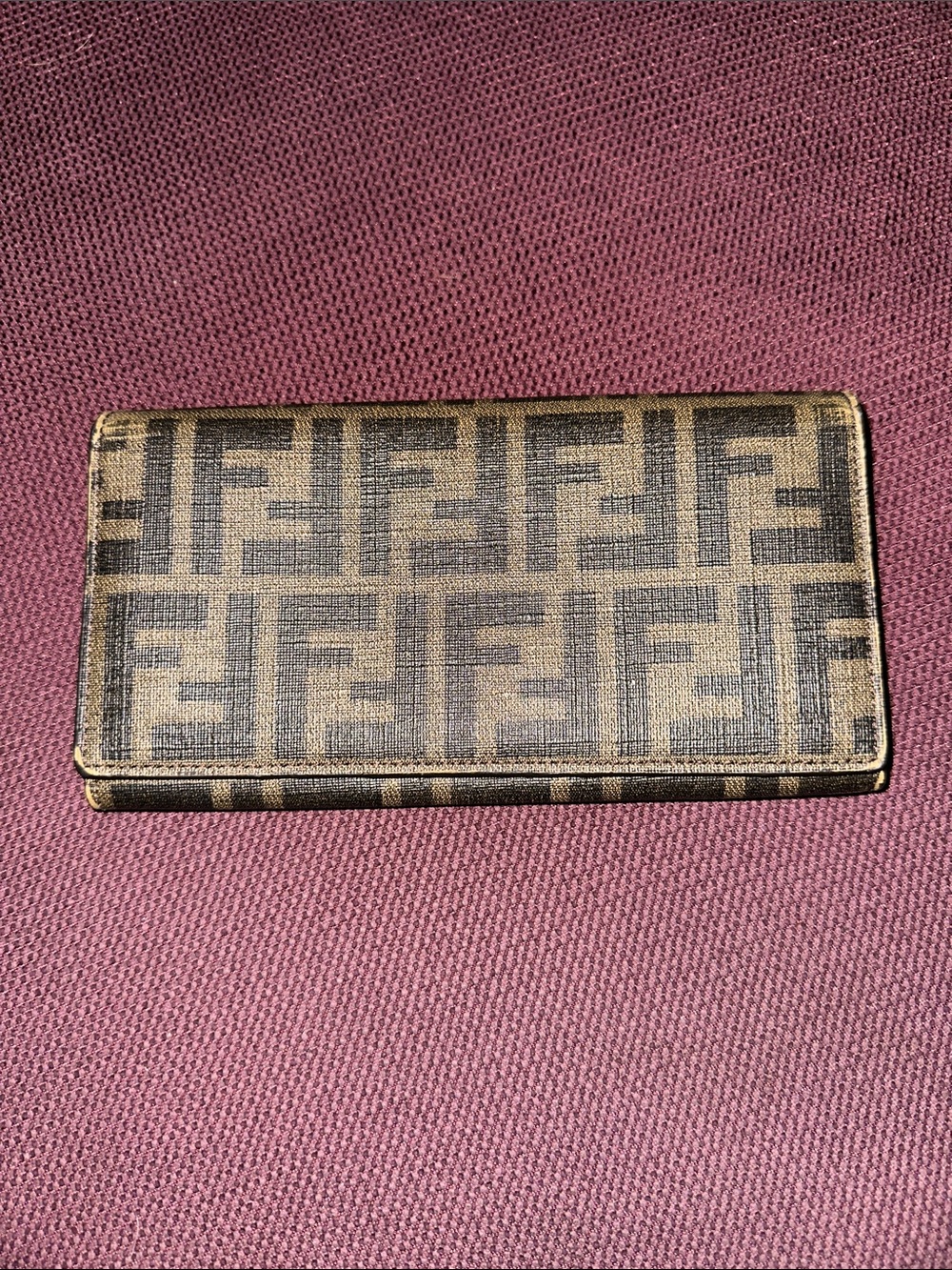Fendi Brown & Tan Coated Canvas Zucca Print Long Flap Wallet